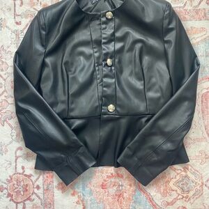 Zara Black Faux Leather Jacket with Silver Buttons Women’s Size S